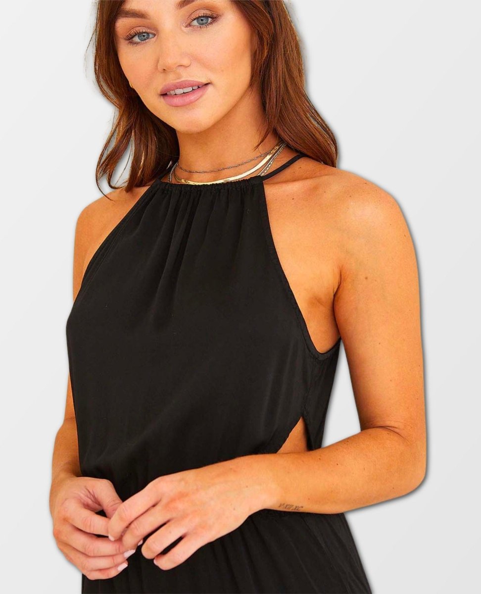 Halter Cutout Jumpsuit Black - PINK ARROWS