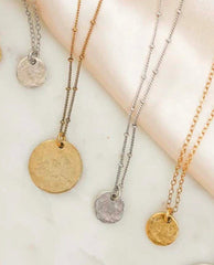 Hammered Coin Necklace Silver - PINK ARROWS