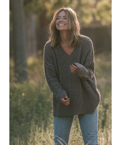 Hani Oversized V - Neck Sweater Mushroom - miamidrugpossession