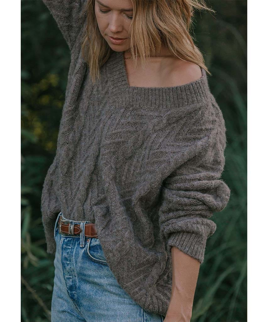 Hani Oversized V - Neck Sweater Mushroom - miamidrugpossession