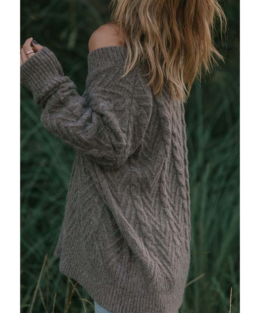 Hani Oversized V - Neck Sweater Mushroom - miamidrugpossession