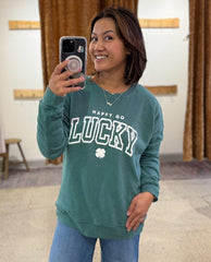 Happy Go Lucky Sweatshirt Mineral Green - PINK ARROWS