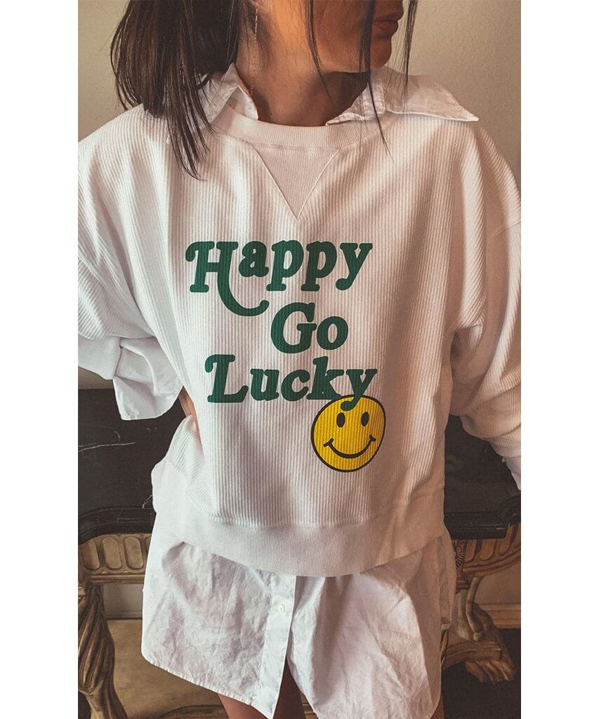 Happy Lucky Crop Corded Sweatshirt - miamidrugpossession