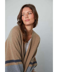 Harper Open Front Poncho Oatmeal - PINK ARROWS