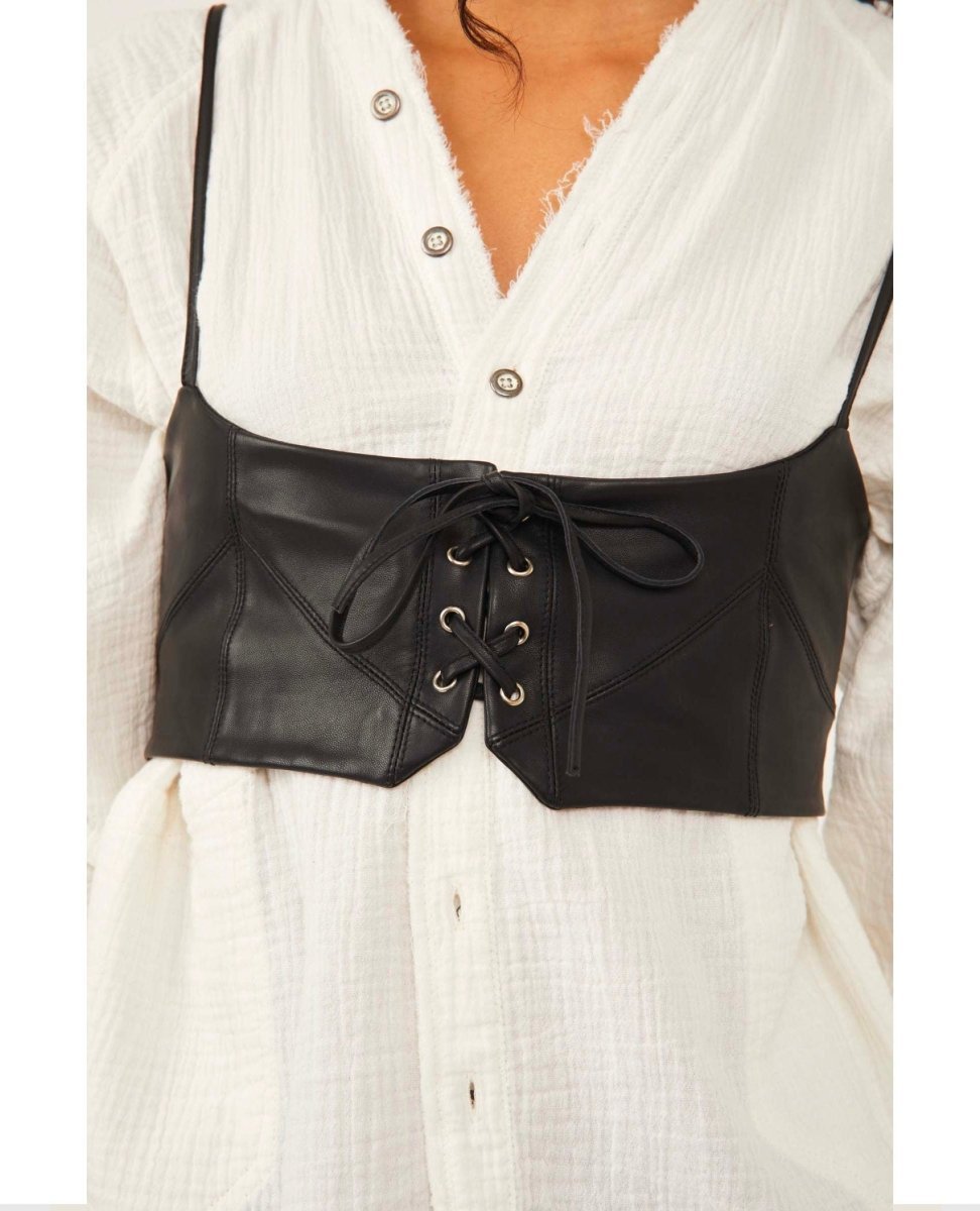 Hastings Corset Belt Black Leather - PINK ARROWS