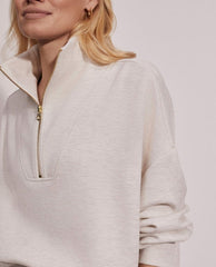 Hawley Half Zip Sweat Ivory Marl - PINK ARROWS