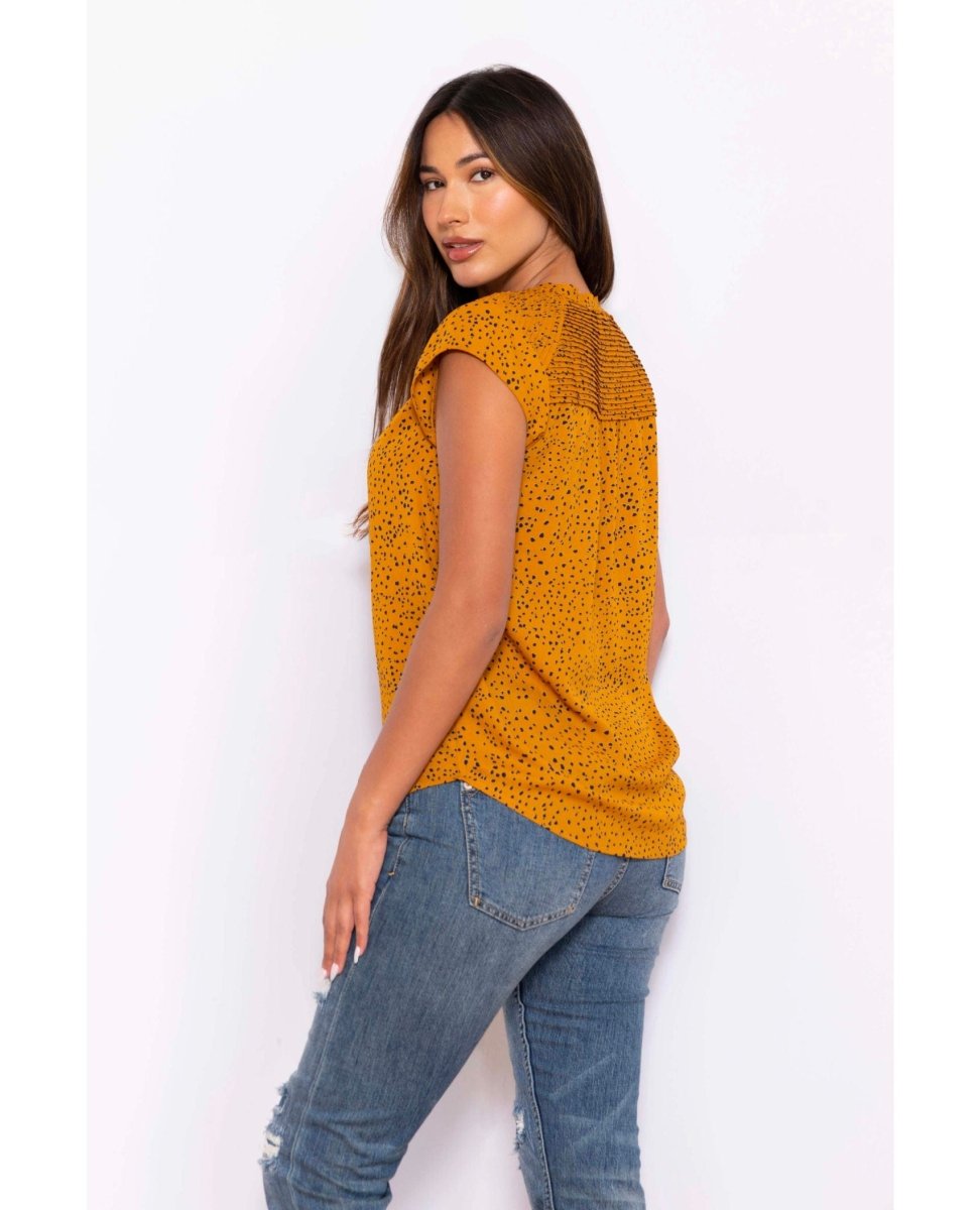 Hazel Smocked Top with Split V - Neck Gold - clearpathherbicide