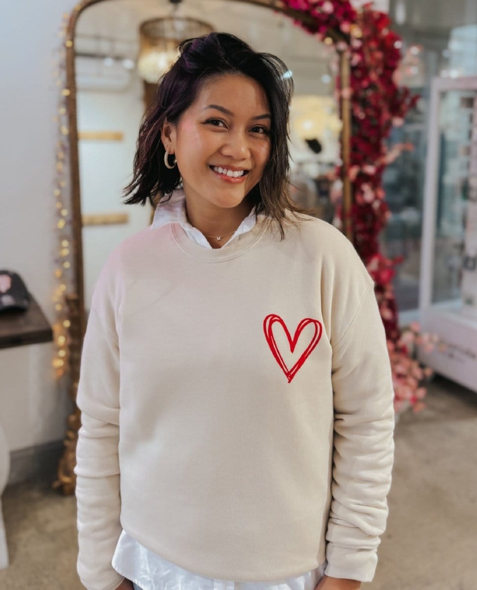 Heart Graphic Sweatshirt Heather Dust - PINK ARROWS