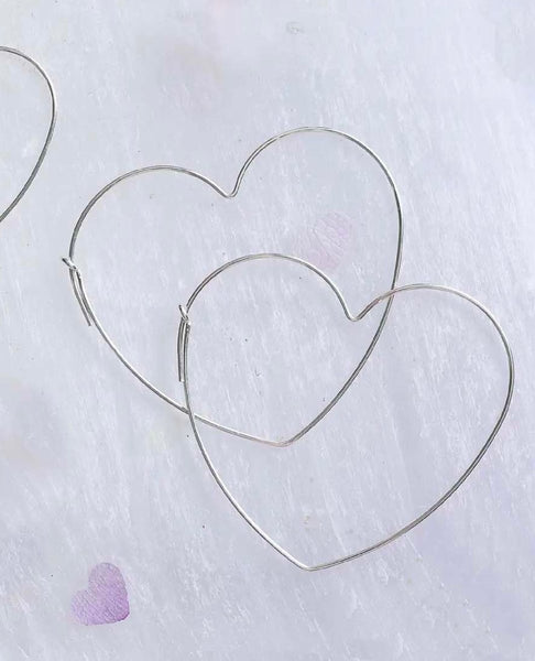 Heart Shape Hoop Earrings Large Silver - clearpathherbicide