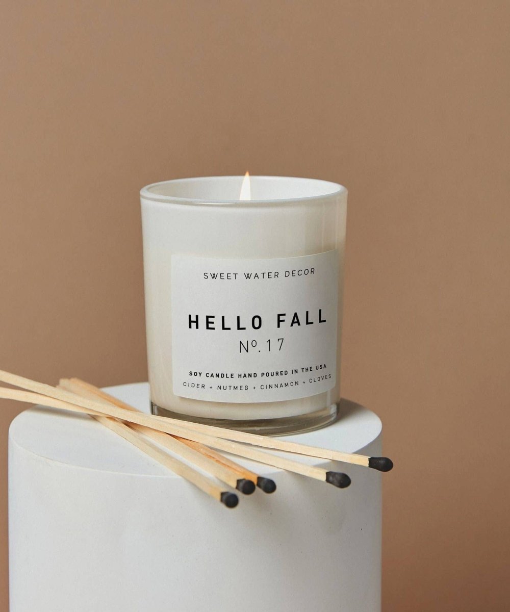 Hello Fall Soy Candle | White Jar Candle - PINK ARROWS