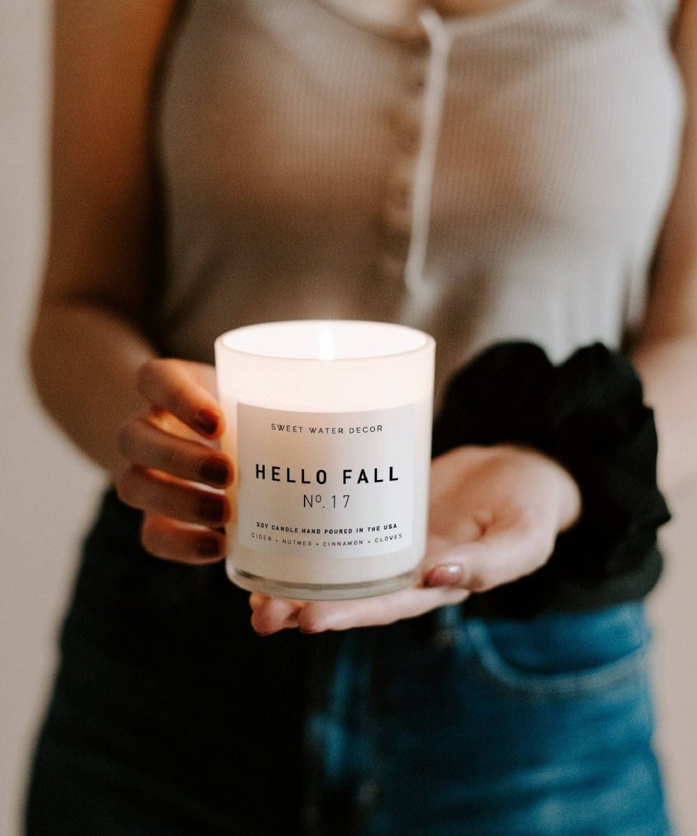 Hello Fall Soy Candle | White Jar Candle - PINK ARROWS