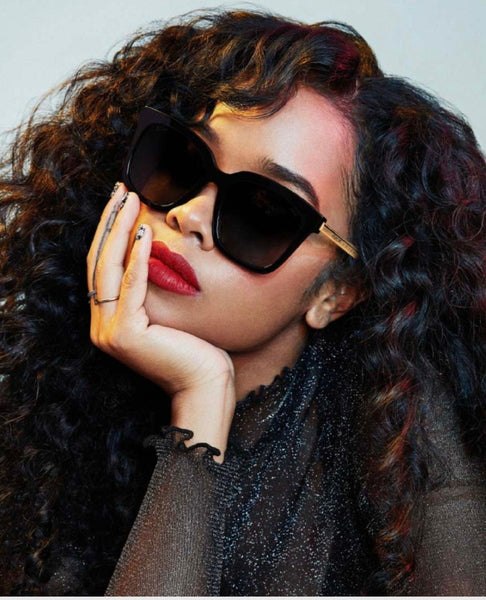 H.E.R. Bella Black With Gold Temples Grey Sunglasses - miamidrugpossession