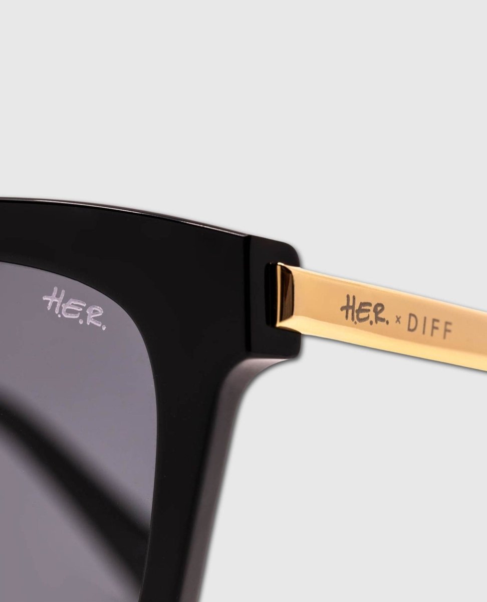 H.E.R. Bella Black With Gold Temples Grey Sunglasses - PINK ARROWS