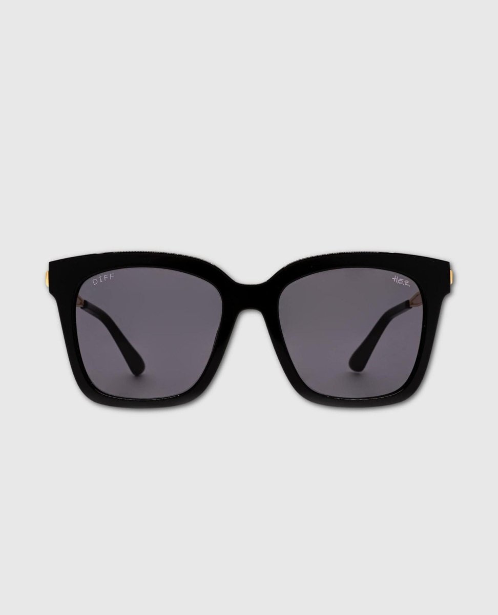 H.E.R. Bella Black With Gold Temples Grey Sunglasses - miamidrugpossession