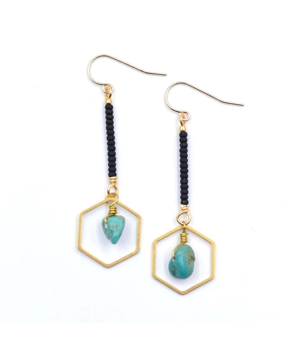 Hexagon Drop Earring Black Turquoise - miamidrugpossession