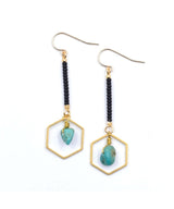 Hexagon Drop Earring Black Turquoise - miamidrugpossession