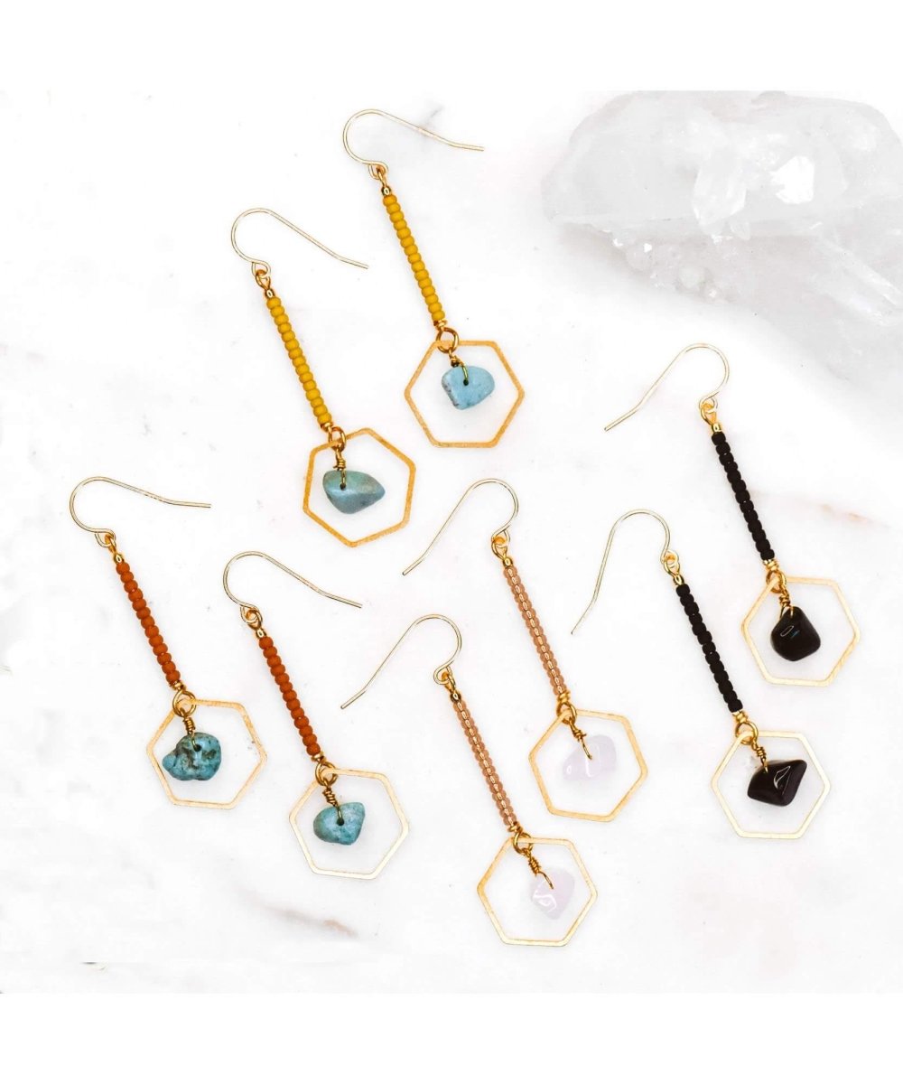 Hexagon Drop Earring Metallic Copper Turquoise - clearpathherbicide