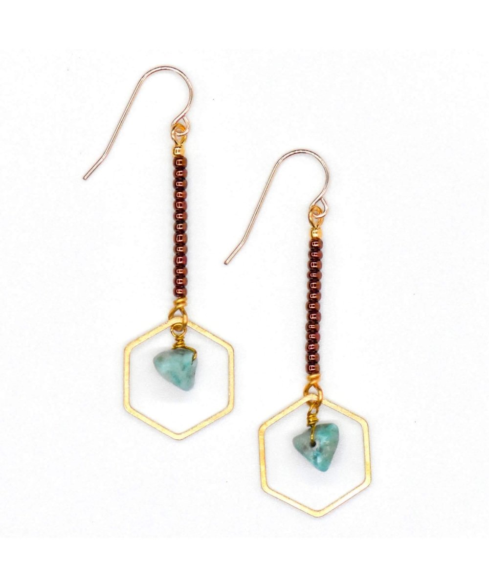 Hexagon Drop Earring Metallic Copper Turquoise - clearpathherbicide