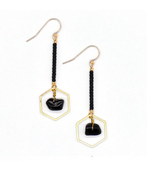 Hexagon Drop Earring Obsidian Black - miamidrugpossession