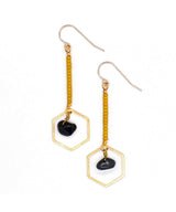 Hexagon Drop Earring Obsidian Mustard - miamidrugpossession