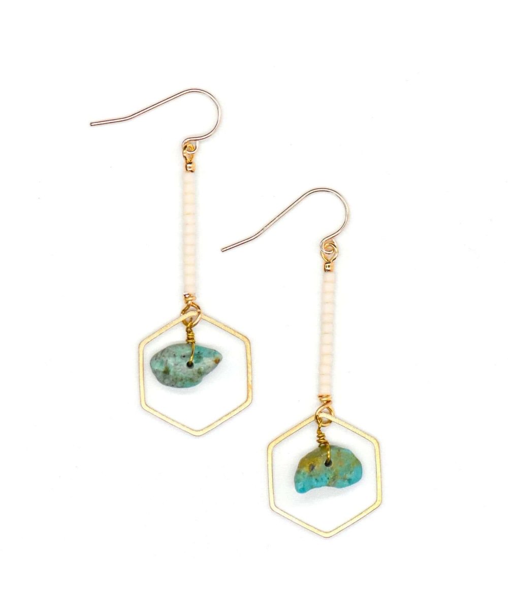 Hexagon Drop Earring Turquoise Ivory - miamidrugpossession