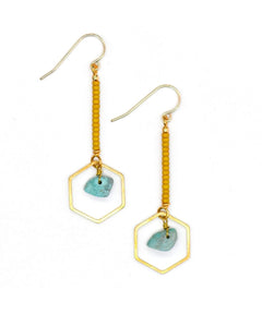 Hexagon Drop Earring Turquoise Mustard - miamidrugpossession