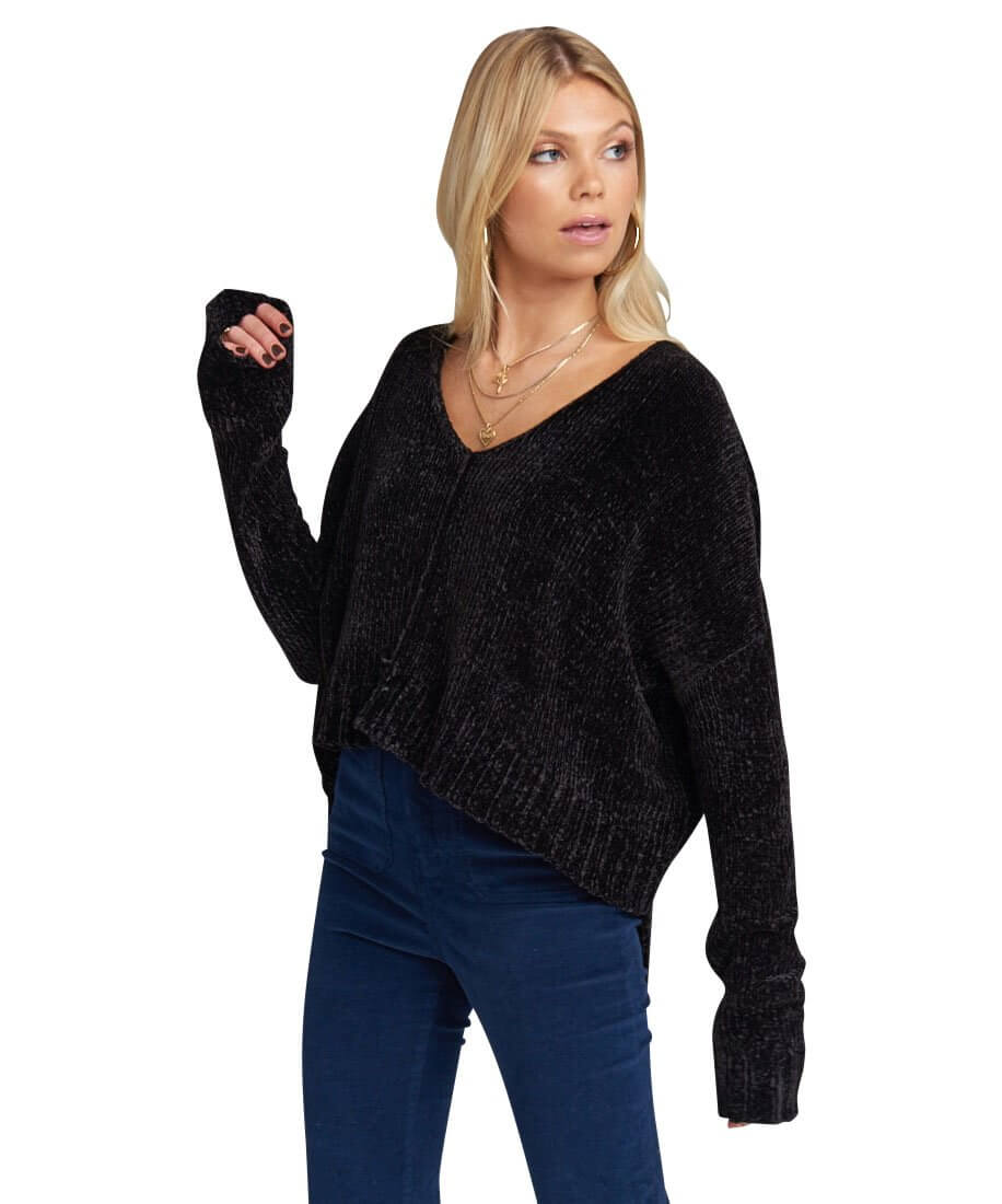 Hug Me Crop Sweater, Black Chenille - miamidrugpossession