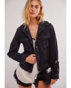 Jade Denim Jacket in Washed Black - PINK ARROWS