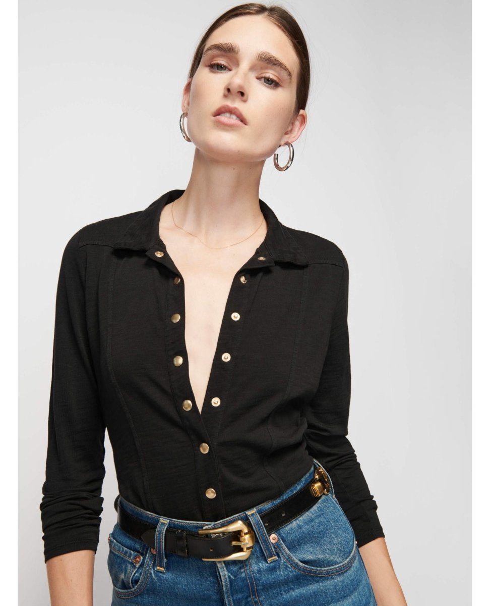 Jarah Seamed Button Up Jet Black - miamidrugpossession