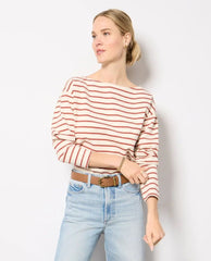 Jersey Boatneck Top Clay Stripe - PINK ARROWS