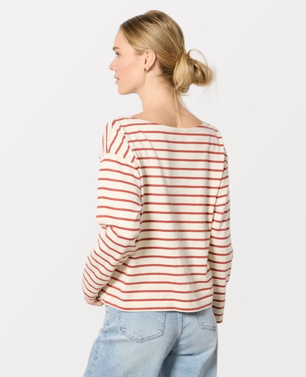 Jersey Boatneck Top Clay Stripe - PINK ARROWS