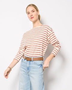 Jersey Boatneck Top Clay Stripe - PINK ARROWS