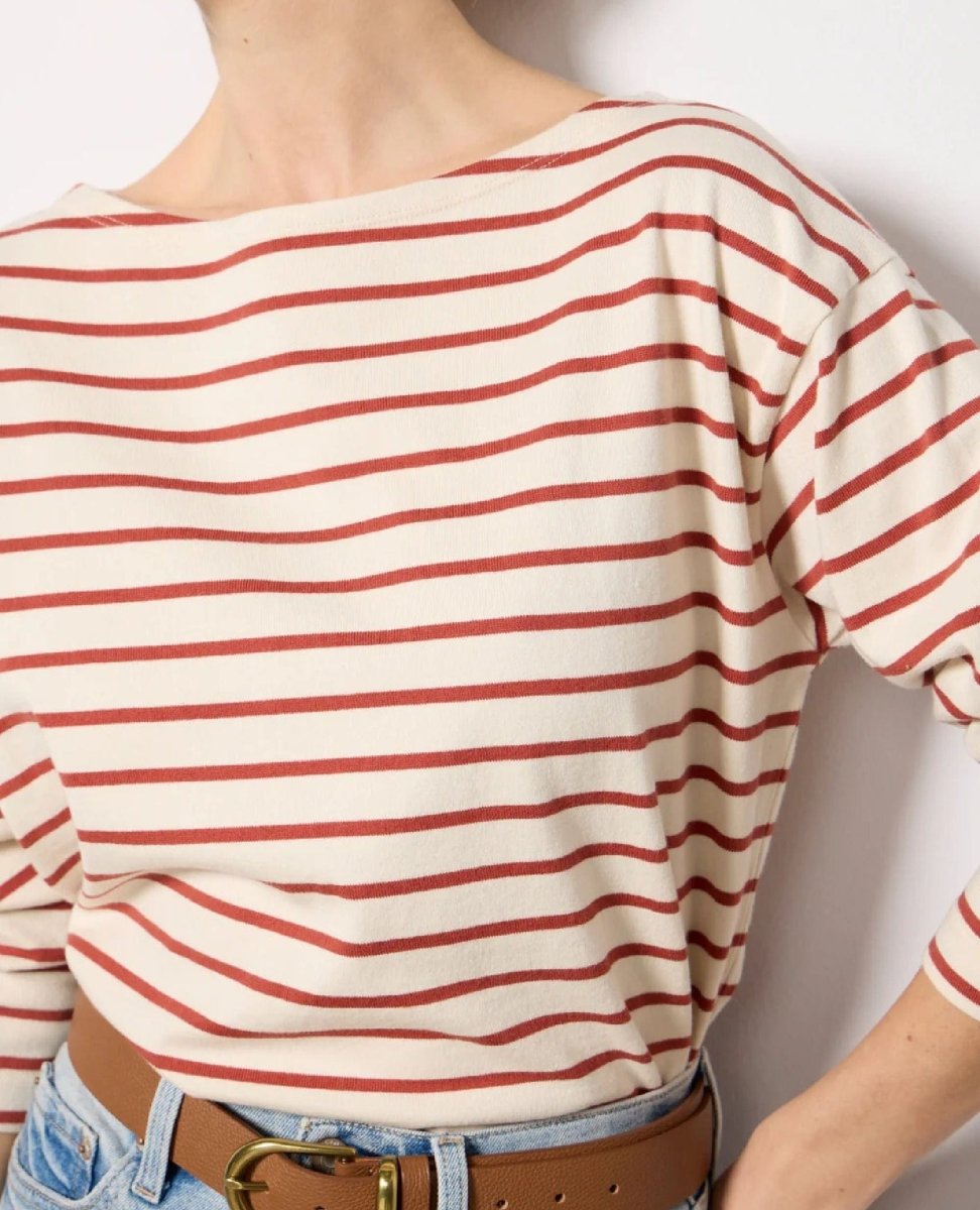 Jersey Boatneck Top Clay Stripe - PINK ARROWS