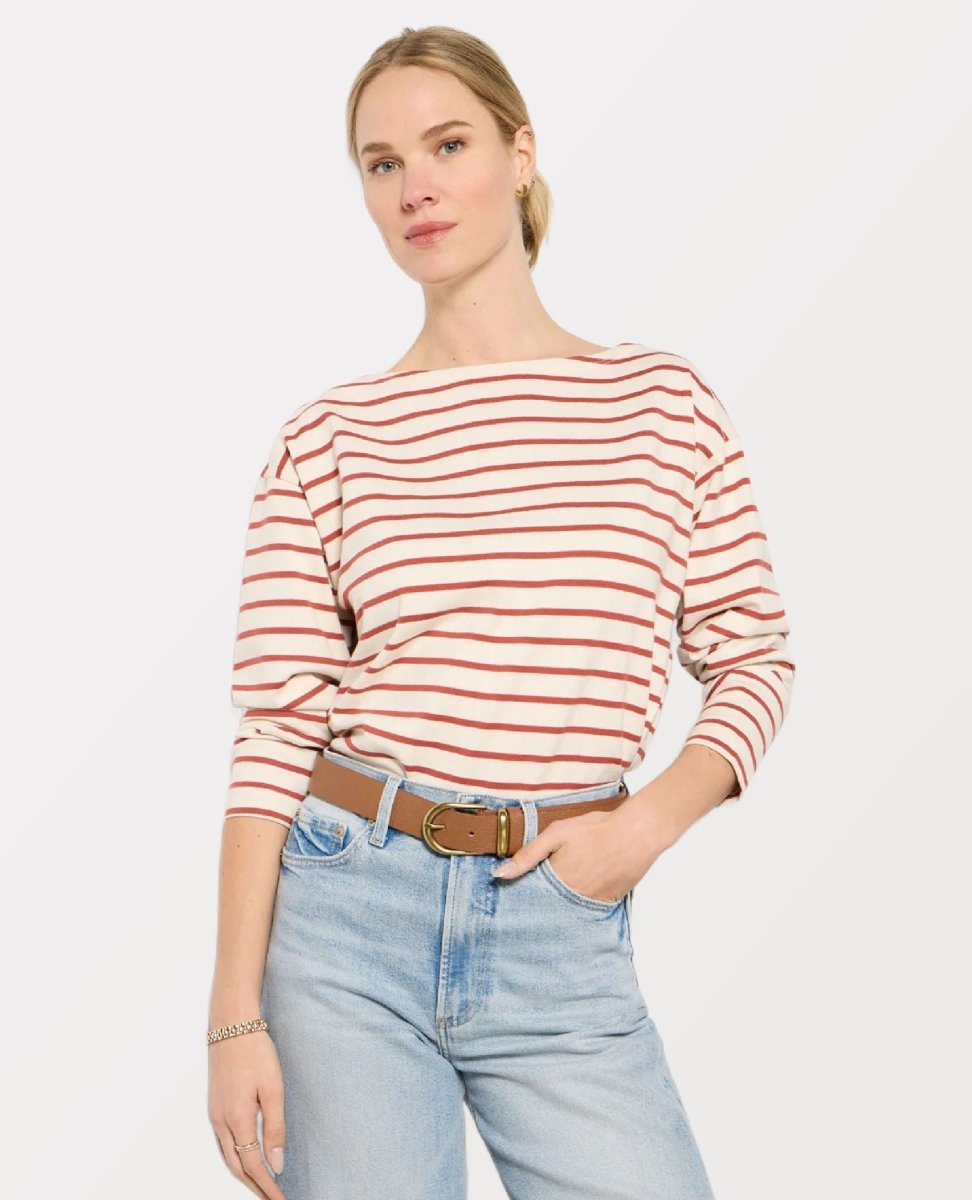 Jersey Boatneck Top Clay Stripe - PINK ARROWS