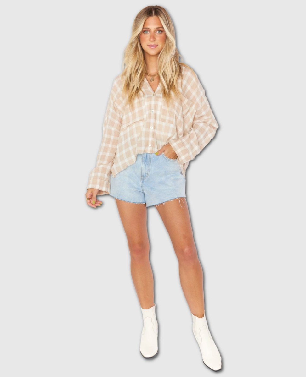 Jessica's Button Down Cream Plaid - miamidrugpossession