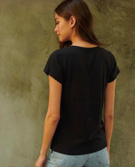 Jilian Original Slub V - Neck Tee Black - PINK ARROWS