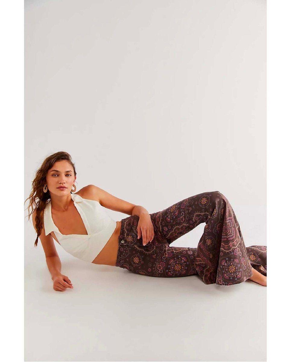 Just Float On Printed Flare Jeans Chocolate Combo - miamidrugpossession