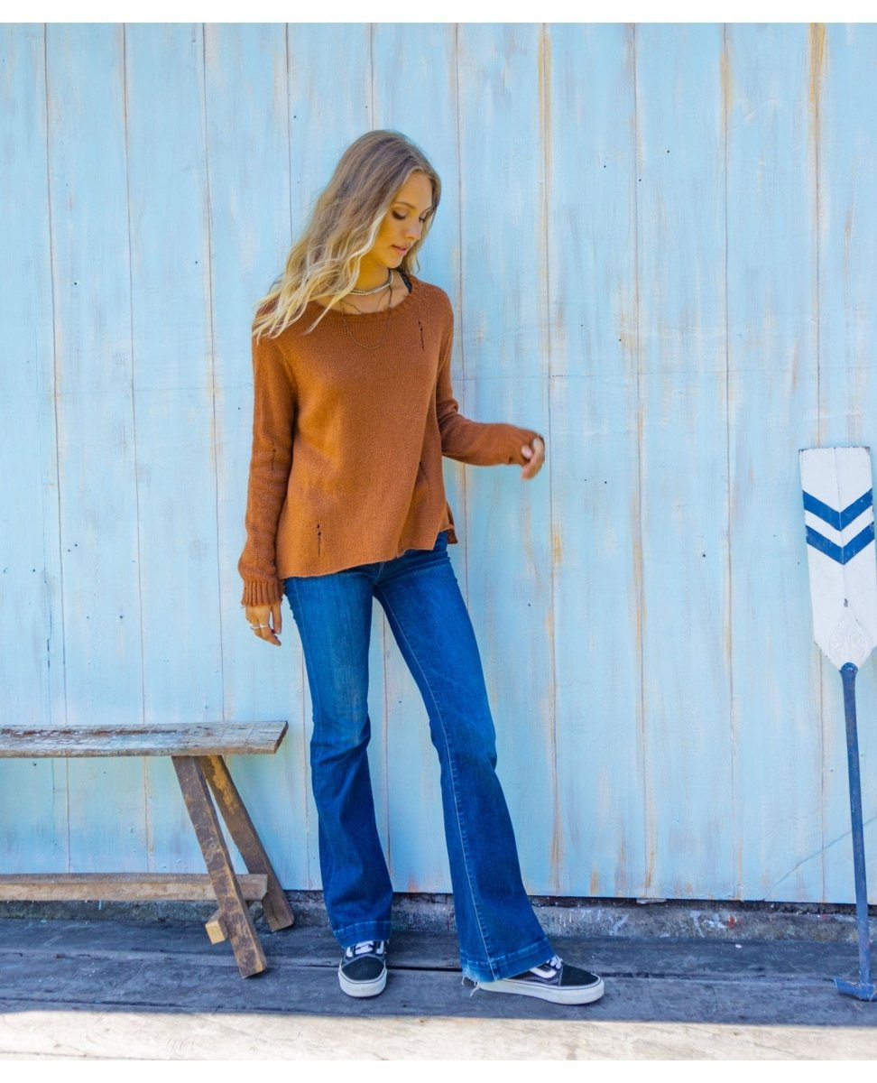 Kaya Distressed Crew Sweater Ginger Root - miamidrugpossession