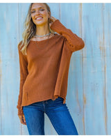 Kaya Distressed Crew Sweater Ginger Root - miamidrugpossession