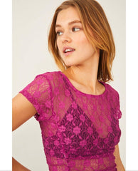 Keep It Simple Lace Baby Tee Dramatic Orchid - PINK ARROWS