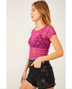 Keep It Simple Lace Baby Tee Dramatic Orchid - PINK ARROWS