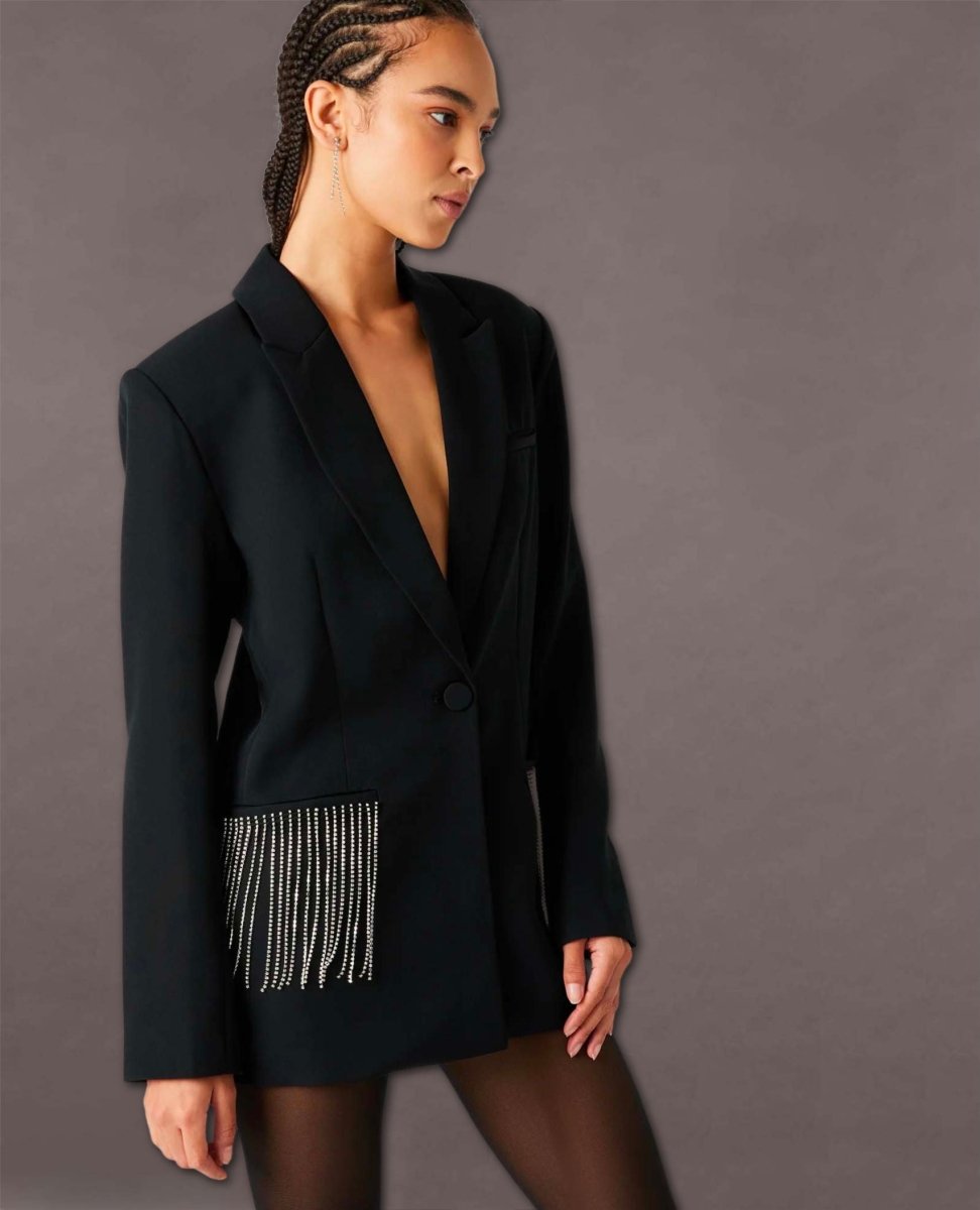 Kendra Black Rhinestone Blazer - miamidrugpossession