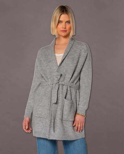 Landon Long Sleeve Open Cardigan Sweater with Tie Belt and Patch Pockets - miamidrugpossession