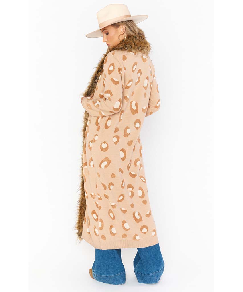 Langston Cardigan Warm Leopard Knit w/Faux Fur - miamidrugpossession