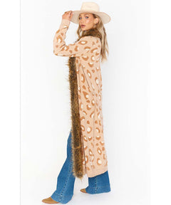 Langston Cardigan Warm Leopard Knit w/Faux Fur - miamidrugpossession