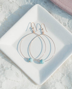 Large Bead Hoops Earrings Icy Turquoise Gold - PINK ARROWS