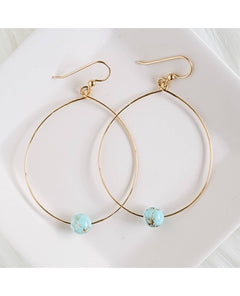 Large Bead Hoops Earrings Icy Turquoise Gold - clearpathherbicide