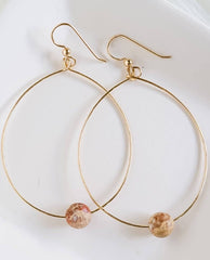 Large Bead Hoops Earrings Jasper Gold - PINK ARROWS