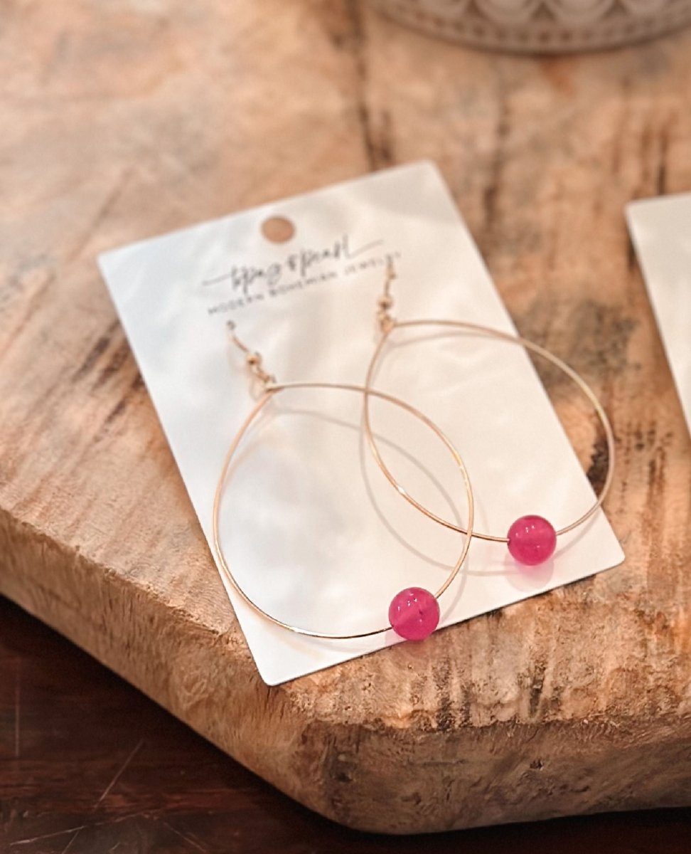 Large Bead Hoops Earrings Punch Pink - miamidrugpossession