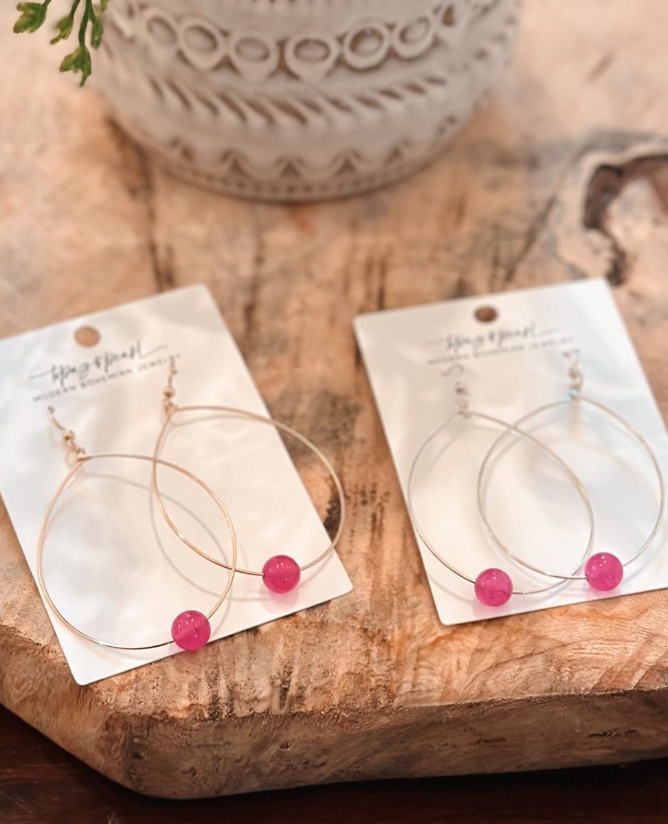 Large Bead Hoops Earrings Punch Pink - miamidrugpossession